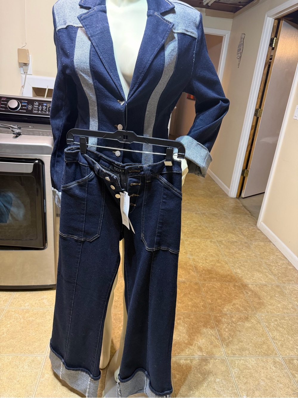 AKIRA Dark Indigo Wide-Leg Denim Pants Suit -Inspired Set